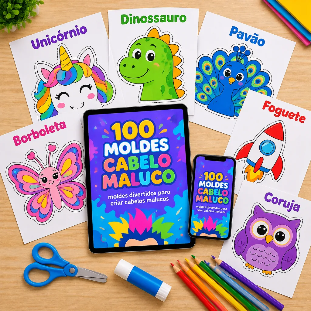 Kit da Véspera com 100 moldes de cabelo maluco e materiais para montagem