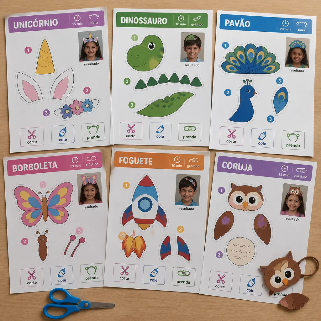 Moldes de cabelo maluco de unicórnio, dinossauro, pavão, borboleta, foguete e coruja